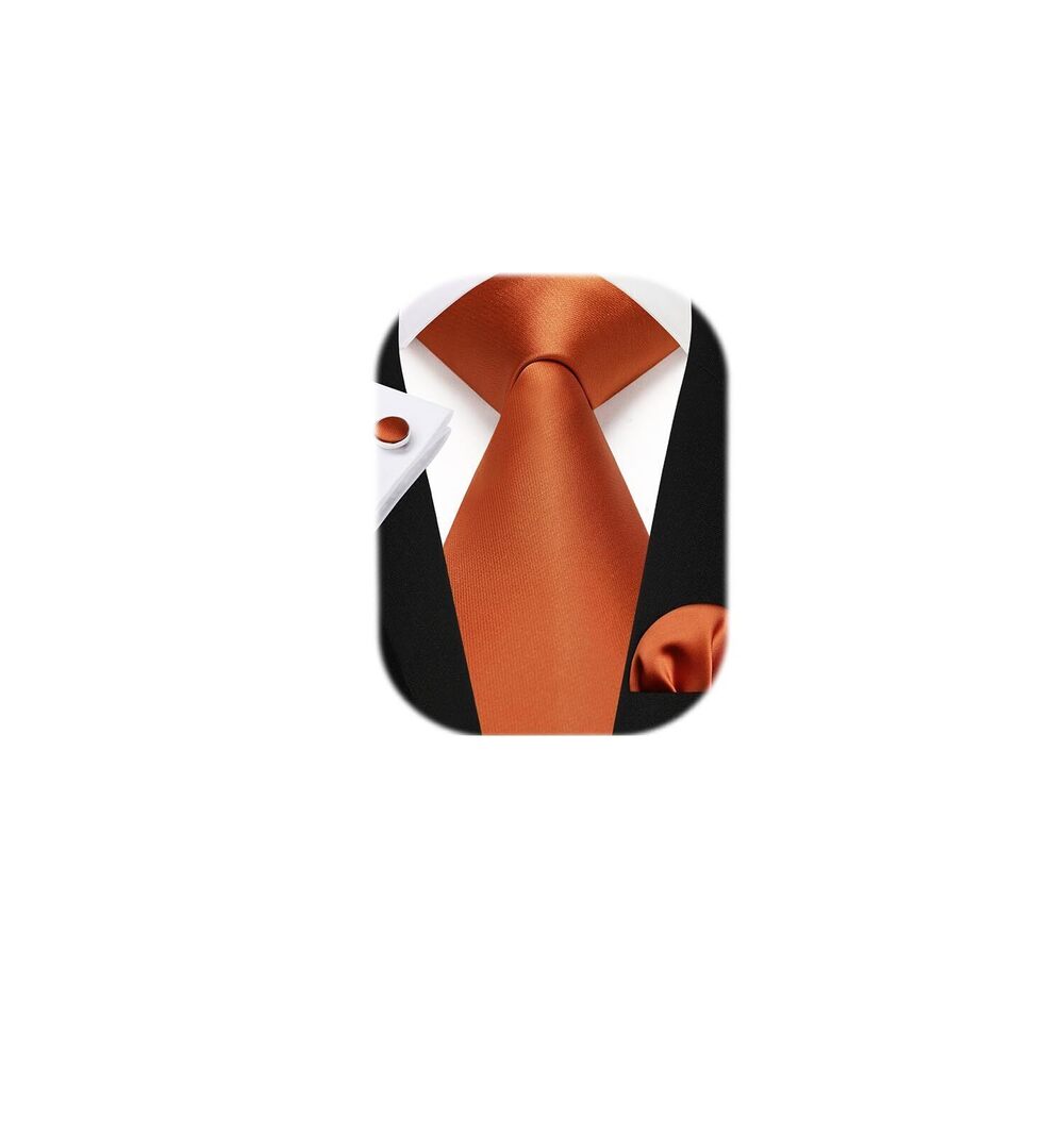 7827 Orange Ties Classic Necktie Solid Brunt Orange Tie and Pocket Square